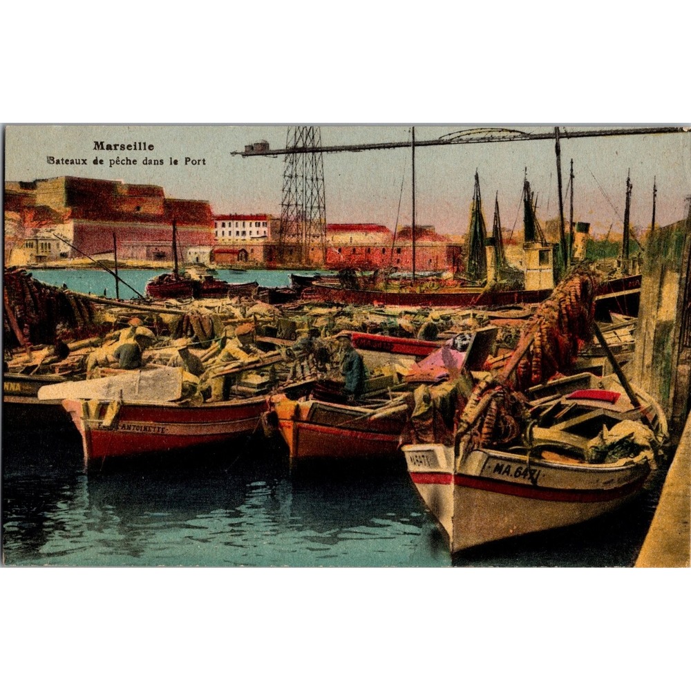 Vintage Marseille Fishing Boats in Port French Postcard‎ A. Tardy
